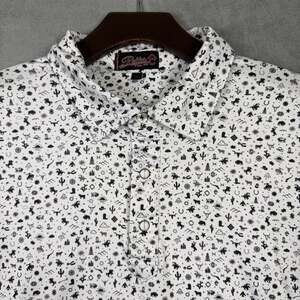 Cavenders rafter C Texas AOP polo white black size XL. Pearl snap polo